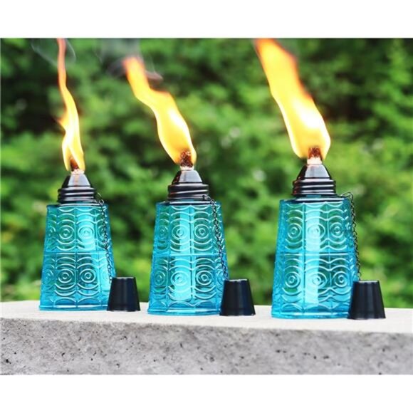 Citronella Table Top Torches for Outdoor Patio, 16oz Decorative Glass Torch - Picture 2 of 7